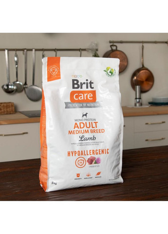 Сухой корм Dog Hypoallergenic Adult Medium Breed для собак средних пород, гипоаллергенный с ягненком, 3 кг Brit Care (362703306)