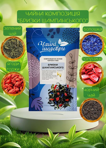 Купаж черного и зеленого чая Брызги шампанского, Чайные Шедевры, 100г (22-0029) Кукумбер (322862042)