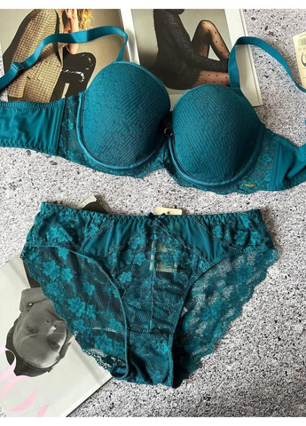 Бирюзовый комплект женского нижнего белья бюст спейсер с трусиками слип бирюзовый Weiyesi