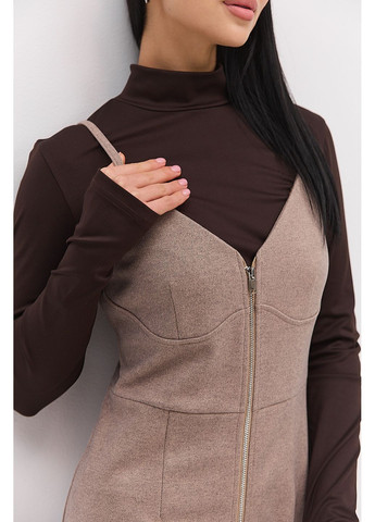 Темно-бежевое женский теплый сарафан на молнии серый меланж Arjen