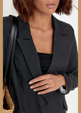 Светло-серый женский классический женский пиджак без застежки 9301 Lurex однотонный - демисезонный