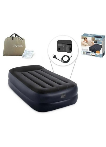 Надувне ліжко з підголовником та вбудованим насосом 64122, 99 x 191 x 42 см. Одномісне Intex (295549609)