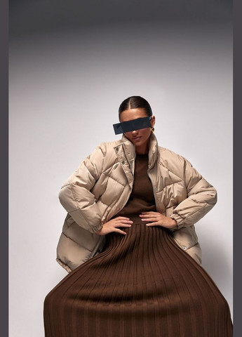 Бежевая зимняя зимняя куртка оверсайз с эко-пухом (3675) Bellise