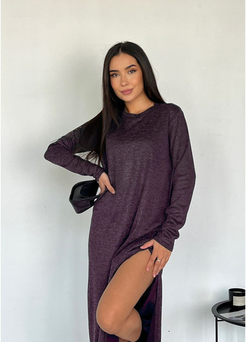 Фиолетовое повседневный, джинсовое, деловое, кэжуал платье макси с ангорой "элегантность сезона" INNOE меланжевое