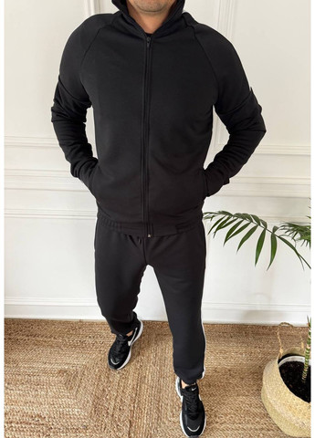 Чорний демісезонний чоловічий спортивний костюм із контрастними лампасами брючний Україна