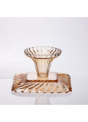 Тортівниця скляна квадратна на ніжці, 16×16 см Коричнева 64486-18 Yiwu (368707172)