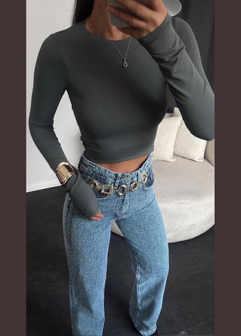 Графитовый однотонный лонгслив с открытой спиной, лёгкий и приятный к телу для стильных и комфортных образов No Brand (316302096)