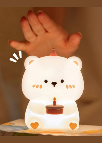 Нічник дитячий силіконовий Ведмедик з Тортиком Sam-91717 No Brand (341327224)