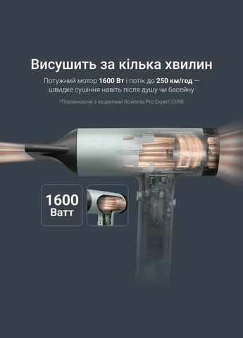 Фен Tiny, 1600Вт, 3 режими, дифузор, іоніз-я, хол. обдування, зелено-чорний Rowenta (330031866)