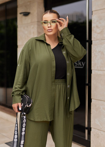 Костюм жіночий літній оверсайз фасону з льону (сорочка + брюки) No Brand (336004138)