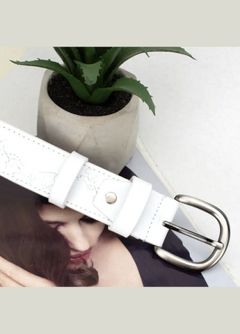 Ремень кожаный женский батал SF-3531 (145 см) белый с цветами SFIP (330224874)