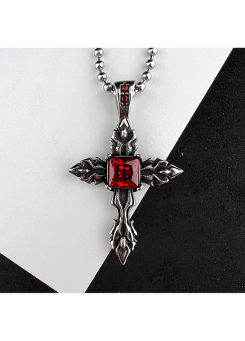 Крестик в готическом стиле с красным камнем из медицинской стали PSC-009 No Brand (299340038)