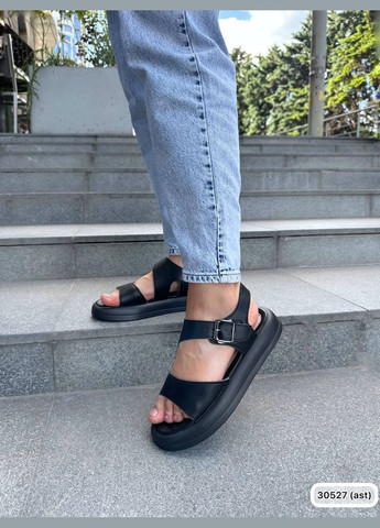 Жіночі шкіряні босоніжки натуральна шкіра чорний колір No Brand (295287992)