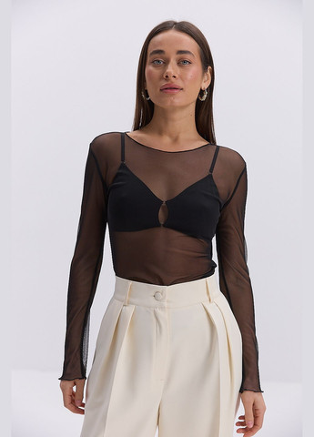 Жіноче боді з сіточки чорне з довгими рукавами Arjen (330988530)