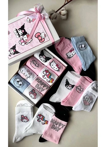Комбіновані набір шкарпеток для дівчаток hello kitty у подарунковій коробці 8 пар милих шкарпеток, розмір, подарунок доньці (383046871)