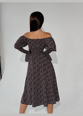 Черное повседневный женское платье FINO Mode с цветочным принтом