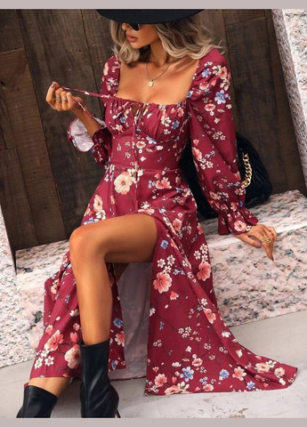 Червона повсякденний сукня DK/DL Мода без кордонів з квітковим принтом