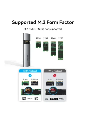 Внешний карман M.2 NGFF SSD Enclosure (USB 3.1 Gen 2C) Gray Aluminum Alloy Type (KPFH0) Vention (302801430)