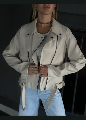 Молочная демисезонная женская куртка-косуха косуха, байкерская Україна