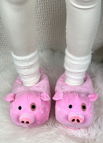 Розовые женские тапочки домашние свинки плюшевые для кигуруми My Kigu с ушками, с вышивкой