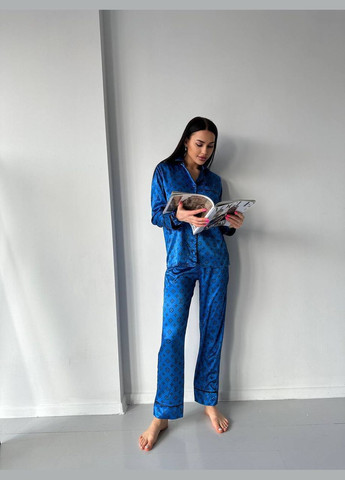 Синяя всесезон женская пижама lv рубашка + брюки Vital-Textile 1042