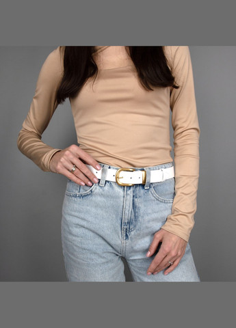 Ремень женский кожаный HC-3092 gold (130 см) белый с золотой пряжкой HandyCover (326585357)