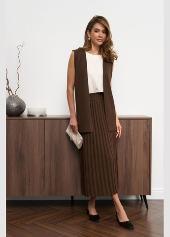 Коричневий демісезонний розпашний жилет з шовковистої пряжі (2819) Triko Bakh