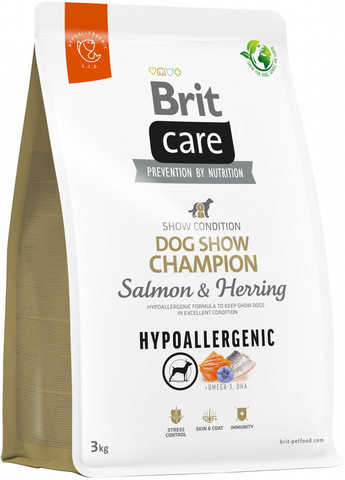Корм для виставкових собак Dog Hypoallergenic Dog Show Champion з лососем та оселедцем 3 кг (8595602559114) Brit Care (279569599)