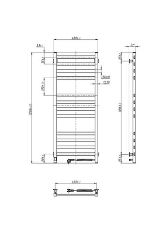 Рушникосушка електрична Авангард, 1200х480х71мм, Wi-Fi, сталь, білий, праве підключення Navin (360604664)