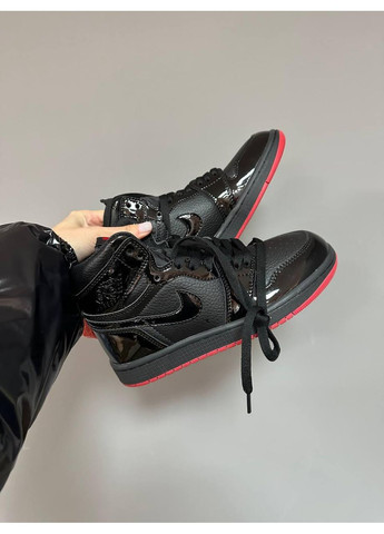 Чорні Осінні кросівки чоловічі nike air jordan high patent black red найк аір джордан No Brand