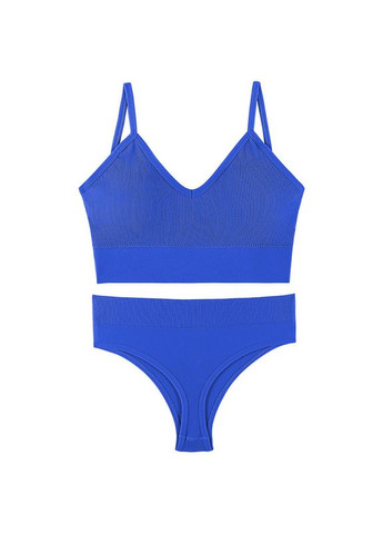 Синій демісезонний комплект білизни жіночий в рубчик топ бюстгальтер трусики honey fashion accessories l/xl яскраво-синій (2-74) No Brand