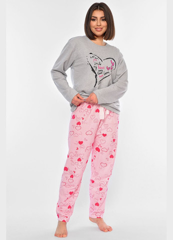 Сіра всесезон жіноча піжама на байці сірого кольору кофта + брюки Let's Shop