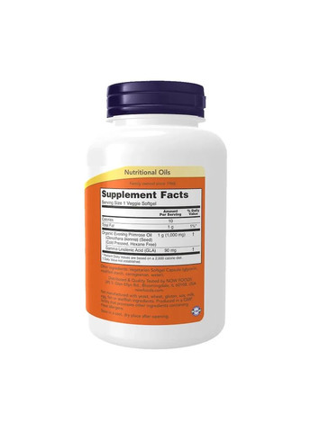 Олія енотери вечірньої примули веганська Evening Primrose Oil Vegan Formula 1000 мг 90 капсул Now Foods (365436930)