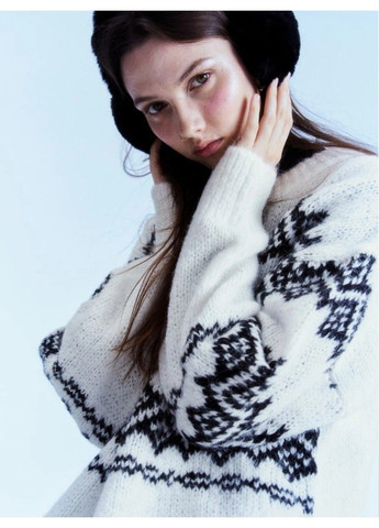 Белый зимний женский жаккардовый свитер оверсайз н&м (57923) xs белый H&M