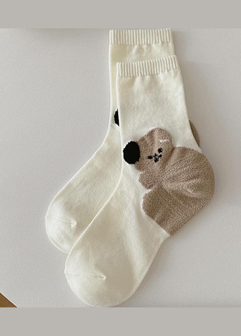 Білі шкарпетки жіночі, високі з ведмедиком, бавовняні, 35-40р. білі (336385943)