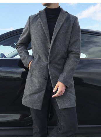 Серое демисезонное Пальто мужское кашемировое с карманами. Україна