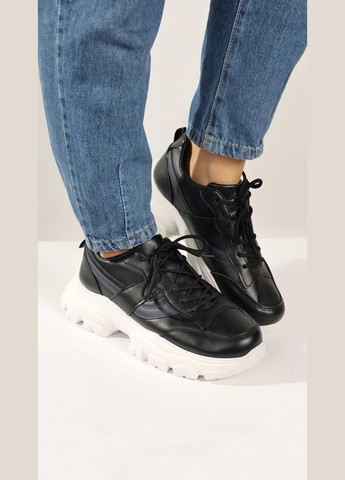 Кросівки жіночі чорні на шнурівці No Brand Демісезонні чорні демісезони (322784755)