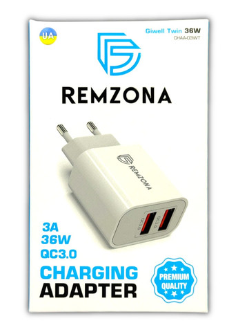 Мережевий зарядний пристрій Giwell Twin 36W CHAA-03WT Remzona (334293768)