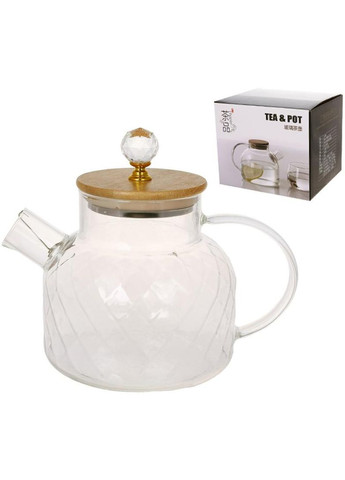Чайник заварочный Edinburgh 950мл из боросиликатного стекла с бамбуковой крышкой для чая и трав BonaDi (368989608)