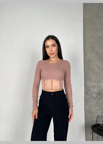 Лонгслів жіночій - кофточка у рубчик з імітацією корсета із сітки JUGO (301580418)