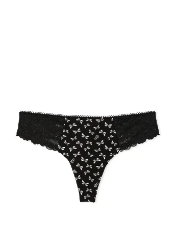 Трусики-стрінги жіночі безшовні PINK No-Show Thong Panty чорні L Victoria's Secret (316659246)