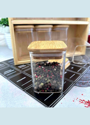 Великий набір скляних ємностей для спецій у дерев'яному боксі + наклейки, 13 предметів Hell (303211270)