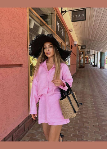 Льняний костюм двійка в рожевому кольорі, легкий літній костюм No Brand 4502 (333656021)