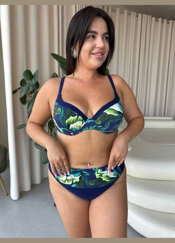 Темно-синий летний стильный раздельный купальник с высокой посадкой. раздельный Vakko