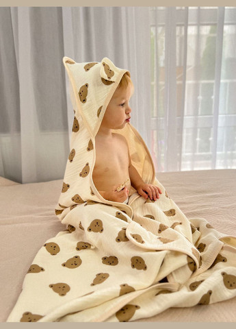 Полотенце с капюшоном (уголком) муслин 85*90 мишка No Brand бежевый