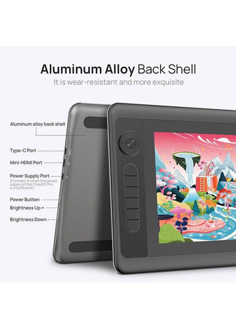 Графический планшет Coast 12 Pro Gen2 + перчатка Black (COAST12PROG2) Parblo (323127953)