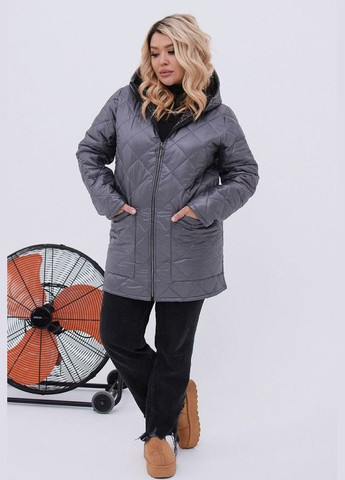 Сіра жіноча тепла стьобана куртка колір сірий р.54/56 449458 New Trend