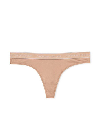 Трусики-стринги женские хлопковые Logo Cotton Thong Panty бежевые XL Victoria's Secret (316659313)