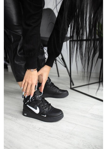 КРОСІВКИ ЖІНОЧІ NIKE AIR FORCE HIGH BLACK НАЙК АІР ФОРС 1 ПРЕМІУМ No Brand чорні демісезони (367171176)