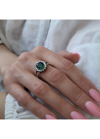 Серебряное кольцо Овал с Зеленым камнем 20.5 размер серебро 925 пробы Черненное 1885 3.51г No Brand (306741790)